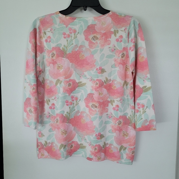 Leo & Ugo Paris Floral Sweater Sz 2 Medium Rhinestone Pastel Coastal Grandma - Picture 5 of 7